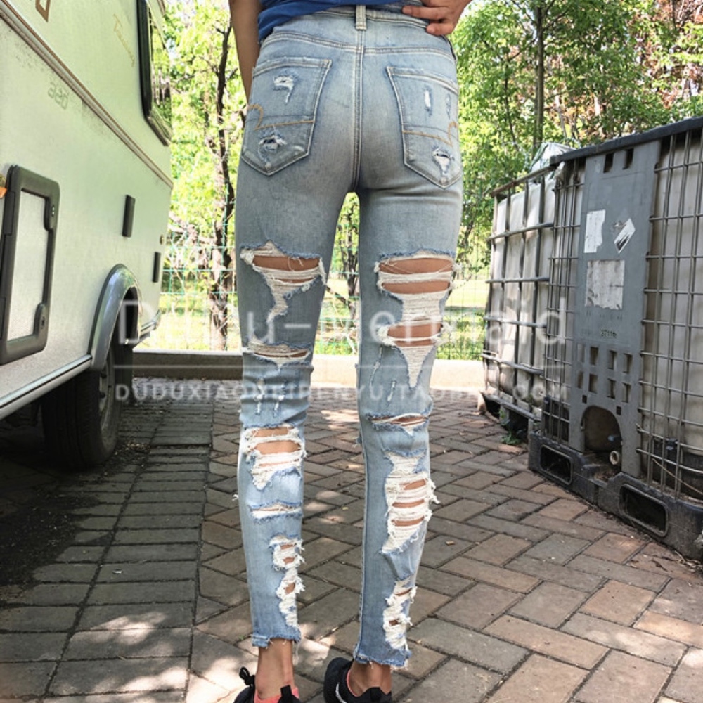 High rise jeggings jeans ripped front and back - Picture 8 of 8